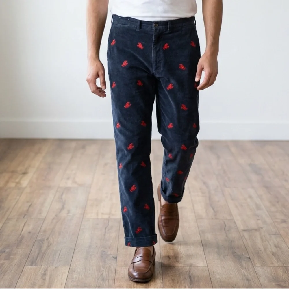 Castaway Nantucket Island Harbor Preppy Coastal pants, red lobster embroidery - Picture 1 of 12